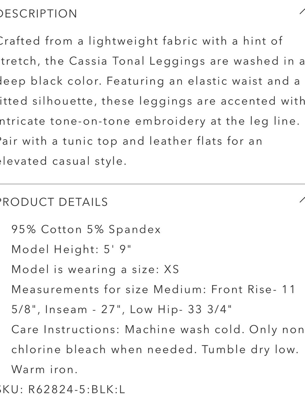 NWT Johnny Was Tonal Leggings - Black Embroidered Leggings - Picture 9 of 9